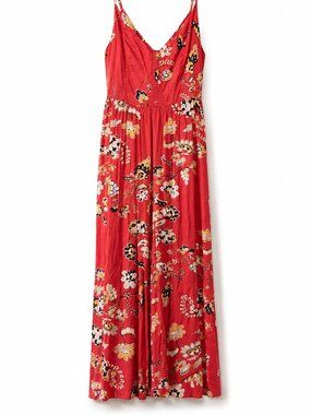 Jams World Red Floral Wide Leg Jumpsuit Size Small
